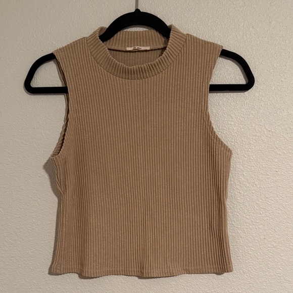 miami Tops - Miami Ribbed Sleeveless Top in Tan